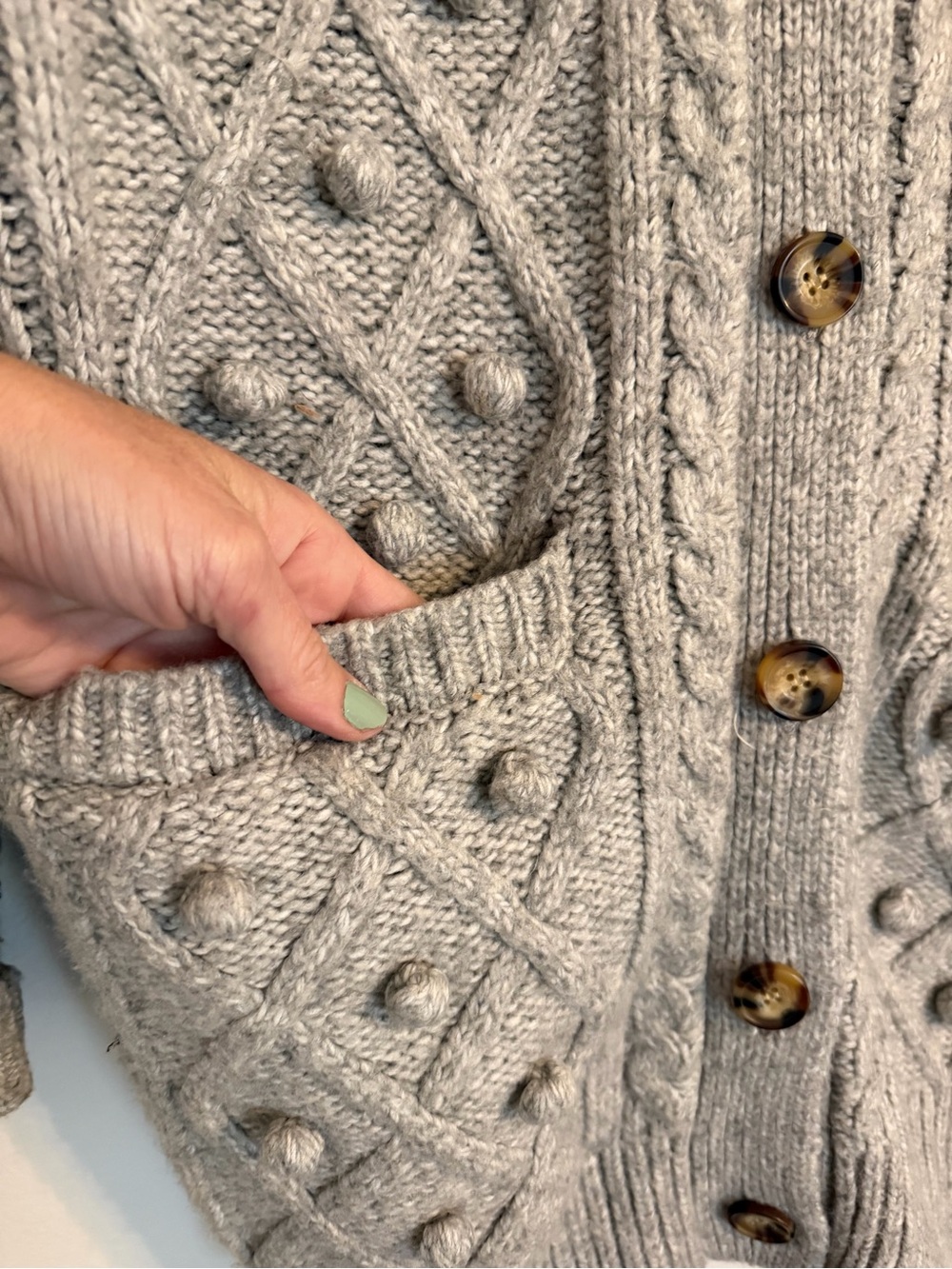 cupcakes & cashmere Light Gray Cable-Knit Bobble Cardigan with Pockets - Picture 2 of 7